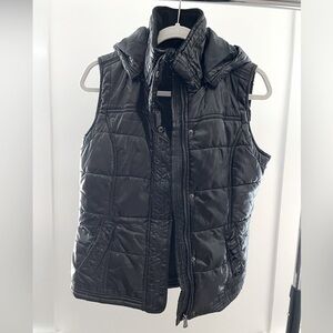 Black puffer vest with hood. Size small